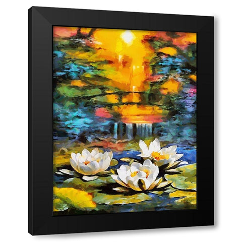 Three Watterlilies Black Modern Wood Framed Art Print by Medeiros, Celito
