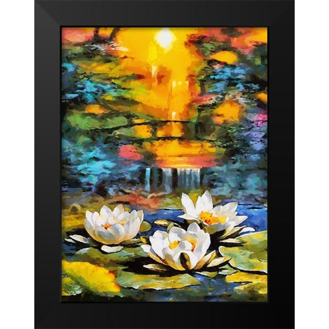 Three Watterlilies Black Modern Wood Framed Art Print by Medeiros, Celito