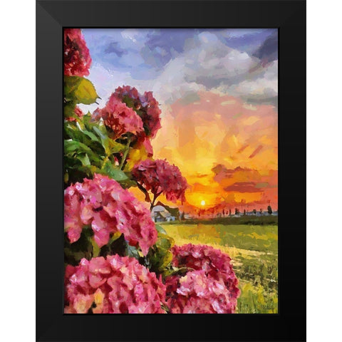 Sunset with Pink Flowers I Black Modern Wood Framed Art Print by Medeiros, Celito