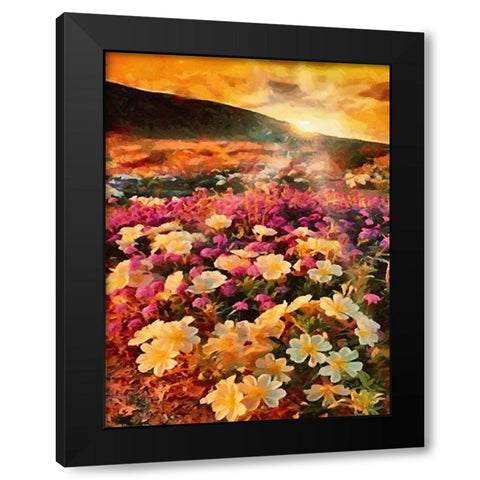 Sunset with Pink Flowers II Black Modern Wood Framed Art Print with Double Matting by Medeiros, Celito