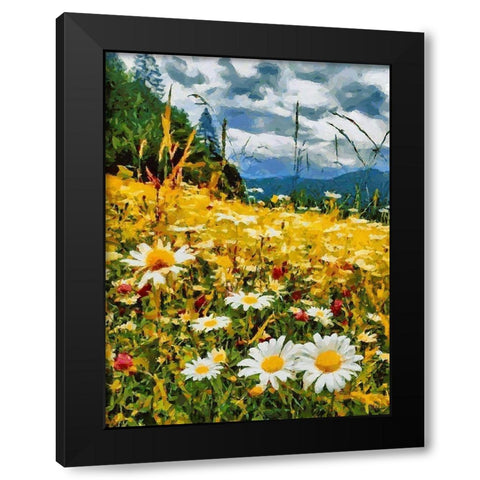Meadow with Daisies I Black Modern Wood Framed Art Print with Double Matting by Medeiros, Celito