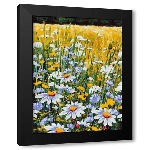 Meadow with Daisies III Black Modern Wood Framed Art Print by Medeiros, Celito