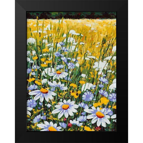Meadow with Daisies III Black Modern Wood Framed Art Print by Medeiros, Celito