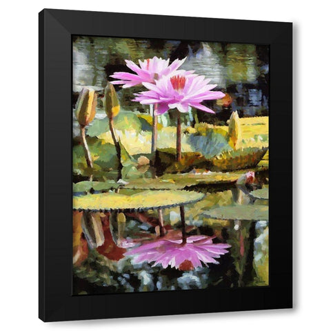 Pink Watterlilly Black Modern Wood Framed Art Print by Medeiros, Celito