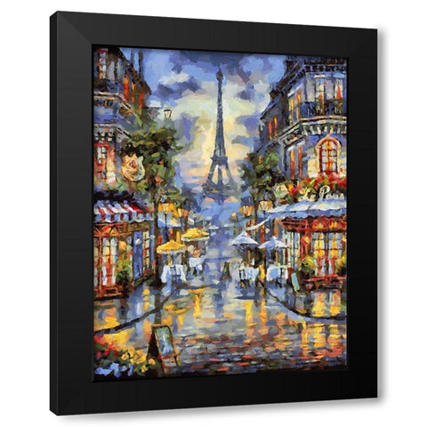 Eiffel Tower View Black Modern Wood Framed Art Print by Medeiros, Celito