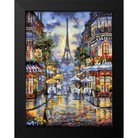 Eiffel Tower View Black Modern Wood Framed Art Print by Medeiros, Celito