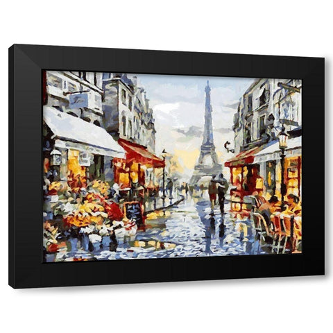 Eiffel Tower with Restaurants Black Modern Wood Framed Art Print with Double Matting by Medeiros, Celito