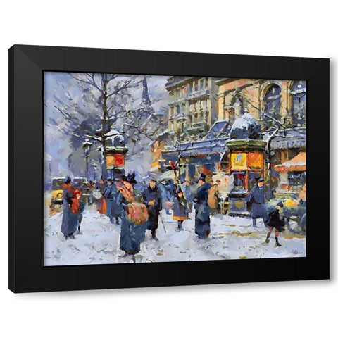 Old Paris in Winter I Black Modern Wood Framed Art Print by Medeiros, Celito