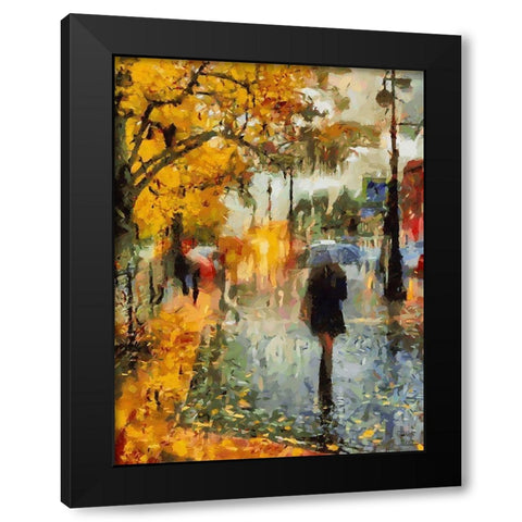 Girl With Umbrella in Autumn Black Modern Wood Framed Art Print with Double Matting by Medeiros, Celito
