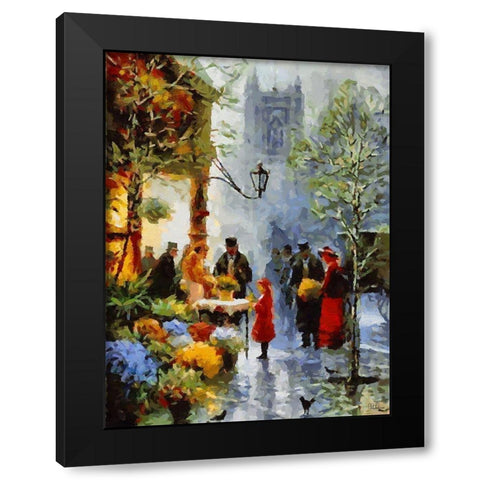 Old Paris Flower Market Black Modern Wood Framed Art Print by Medeiros, Celito