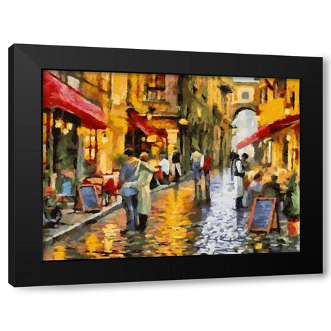 Restaurants on the Street Black Modern Wood Framed Art Print with Double Matting by Medeiros, Celito