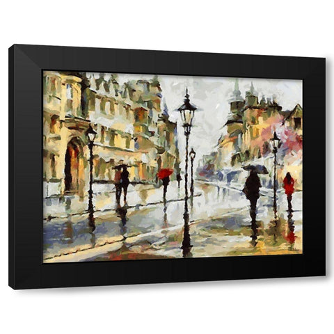 Raining Day in the City Black Modern Wood Framed Art Print by Medeiros, Celito