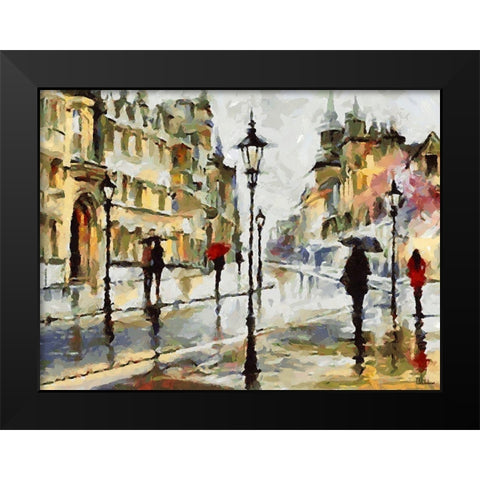 Raining Day in the City Black Modern Wood Framed Art Print by Medeiros, Celito