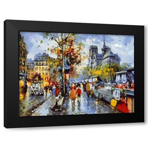Old Paris View II Black Modern Wood Framed Art Print by Medeiros, Celito