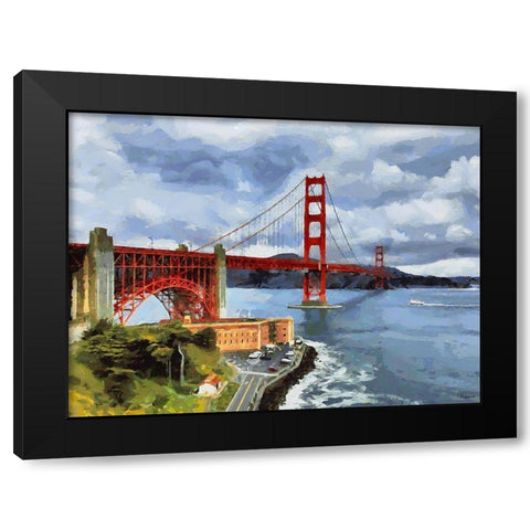 Golden Bridge View Black Modern Wood Framed Art Print by Medeiros, Celito