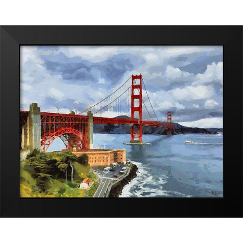 Golden Bridge View Black Modern Wood Framed Art Print by Medeiros, Celito