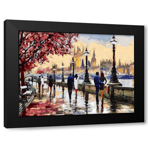Walking Couples of Lovers Black Modern Wood Framed Art Print with Double Matting by Medeiros, Celito