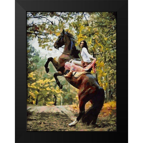 The Girl Rides a Brown Horse II Black Modern Wood Framed Art Print by Medeiros, Celito