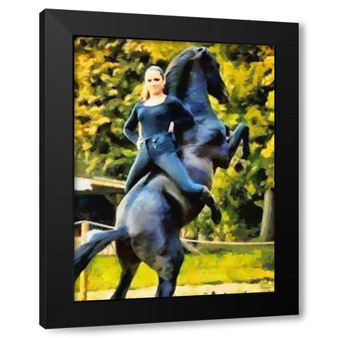 Acrobatics on Horseback Black Modern Wood Framed Art Print by Medeiros, Celito