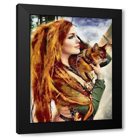 Big and Small Cat Black Modern Wood Framed Art Print with Double Matting by Medeiros, Celito