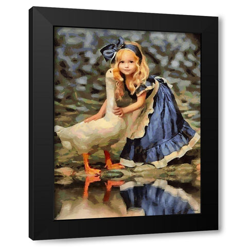 Small girl with Goose Black Modern Wood Framed Art Print by Medeiros, Celito