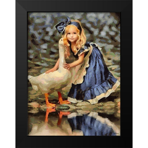 Small girl with Goose Black Modern Wood Framed Art Print by Medeiros, Celito
