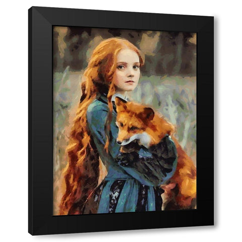 Girl with a Fox Black Modern Wood Framed Art Print by Medeiros, Celito