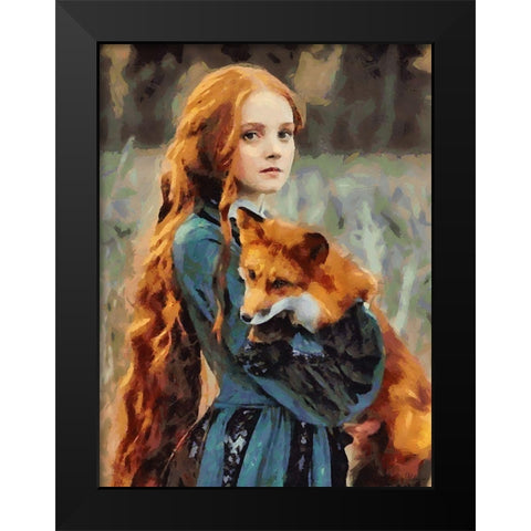 Girl with a Fox Black Modern Wood Framed Art Print by Medeiros, Celito