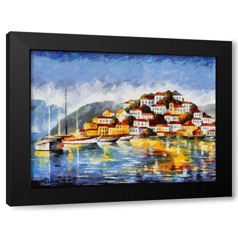 City is reflected in Blue Lake II Black Modern Wood Framed Art Print by Medeiros, Celito