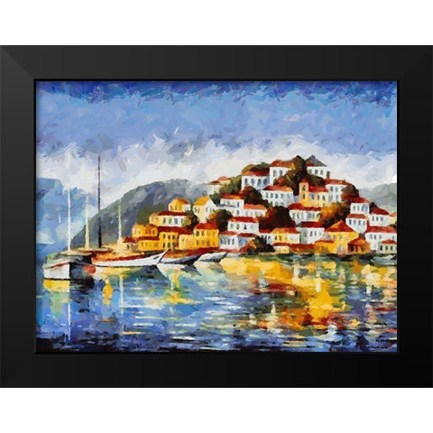 City is reflected in Blue Lake II Black Modern Wood Framed Art Print by Medeiros, Celito