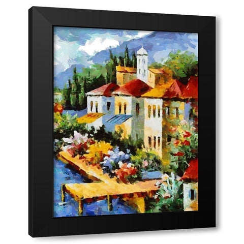 Flower Town by the Lake Black Modern Wood Framed Art Print with Double Matting by Medeiros, Celito