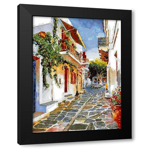 Memories of Santorini II Black Modern Wood Framed Art Print by Medeiros, Celito