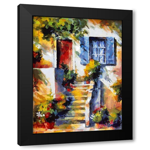 Steps with Flowers Black Modern Wood Framed Art Print by Medeiros, Celito