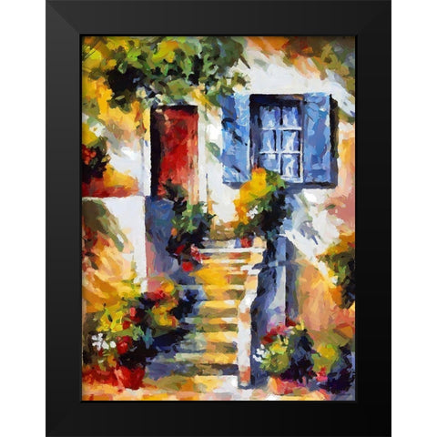 Steps with Flowers Black Modern Wood Framed Art Print by Medeiros, Celito