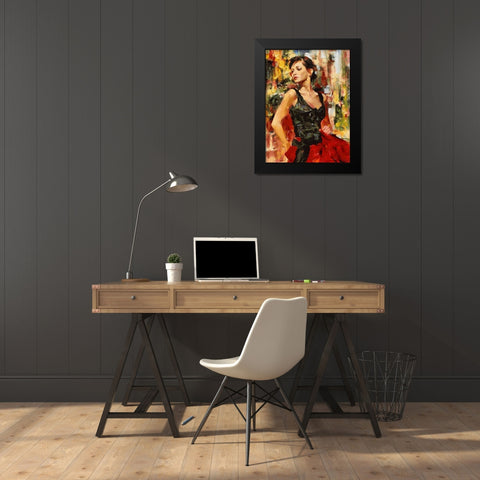 Girl dancing Tango I Black Modern Wood Framed Art Print by Medeiros, Celito