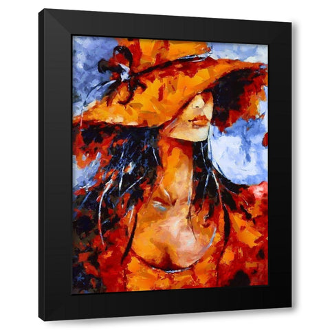 Girl in Red Hat Black Modern Wood Framed Art Print by Medeiros, Celito
