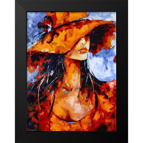 Girl in Red Hat Black Modern Wood Framed Art Print by Medeiros, Celito