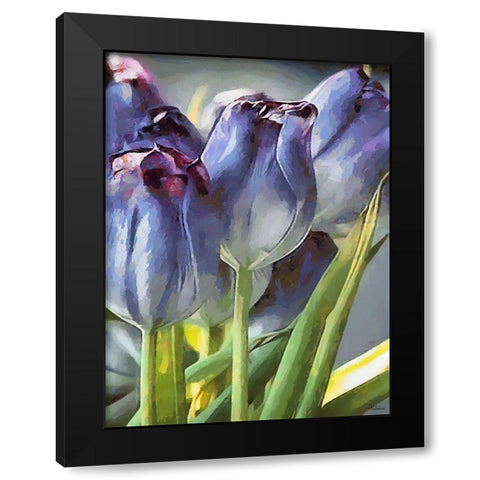 Blue Tulips Black Modern Wood Framed Art Print with Double Matting by Medeiros, Celito