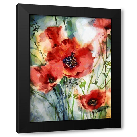 Red Poppies Black Modern Wood Framed Art Print by Medeiros, Celito