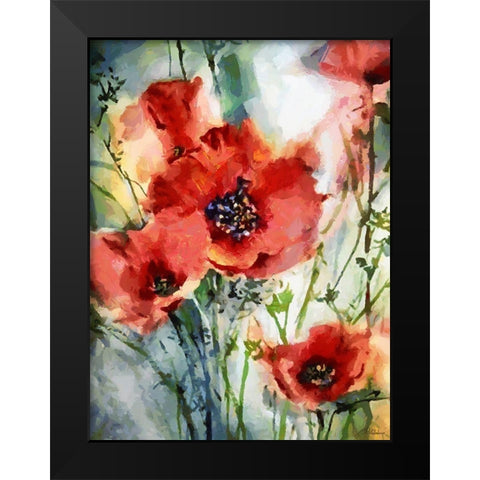 Red Poppies Black Modern Wood Framed Art Print by Medeiros, Celito