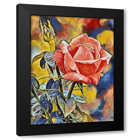 Red Rose Black Modern Wood Framed Art Print by Medeiros, Celito