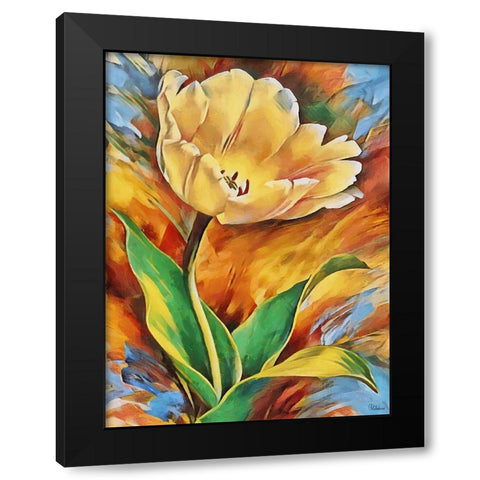 Yellow Tulip Black Modern Wood Framed Art Print with Double Matting by Medeiros, Celito