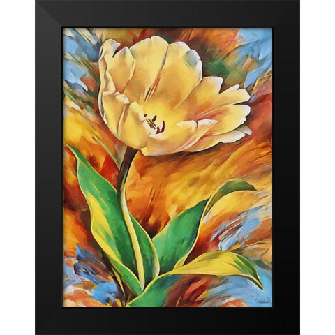 Yellow Tulip Black Modern Wood Framed Art Print by Medeiros, Celito