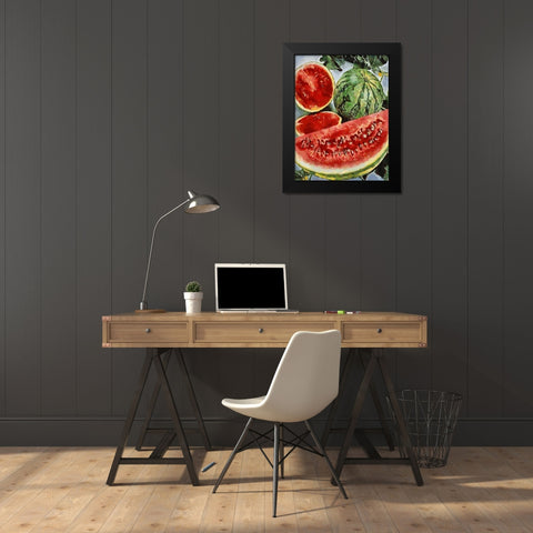 Water Melon Black Modern Wood Framed Art Print by Medeiros, Celito