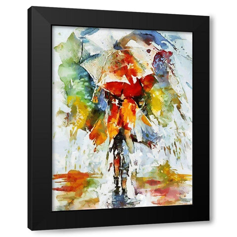Watercolor lady with Umbrella Black Modern Wood Framed Art Print by Medeiros, Celito