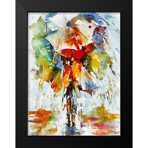 Watercolor lady with Umbrella Black Modern Wood Framed Art Print by Medeiros, Celito