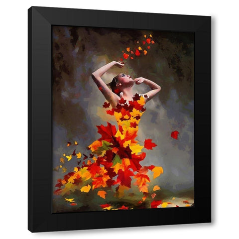 Girl made from Leaves Black Modern Wood Framed Art Print by Medeiros, Celito
