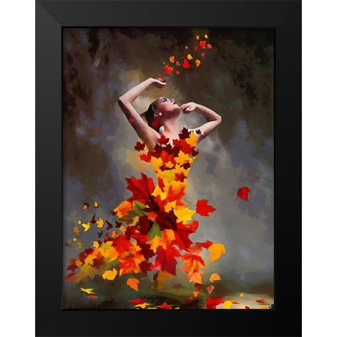 Girl made from Leaves Black Modern Wood Framed Art Print by Medeiros, Celito