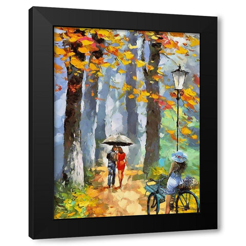 Romantic Coupple in Park Black Modern Wood Framed Art Print with Double Matting by Medeiros, Celito