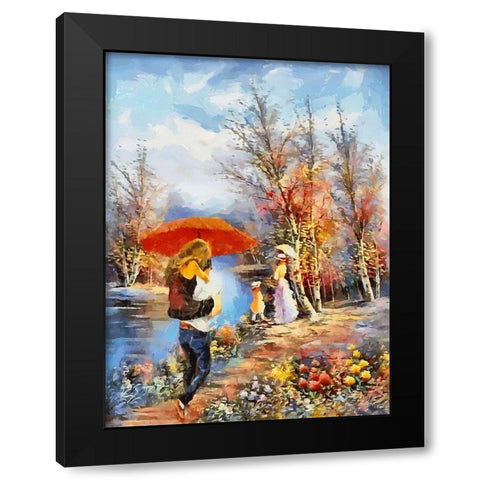 Romantic Coupple in Park II Black Modern Wood Framed Art Print by Medeiros, Celito
